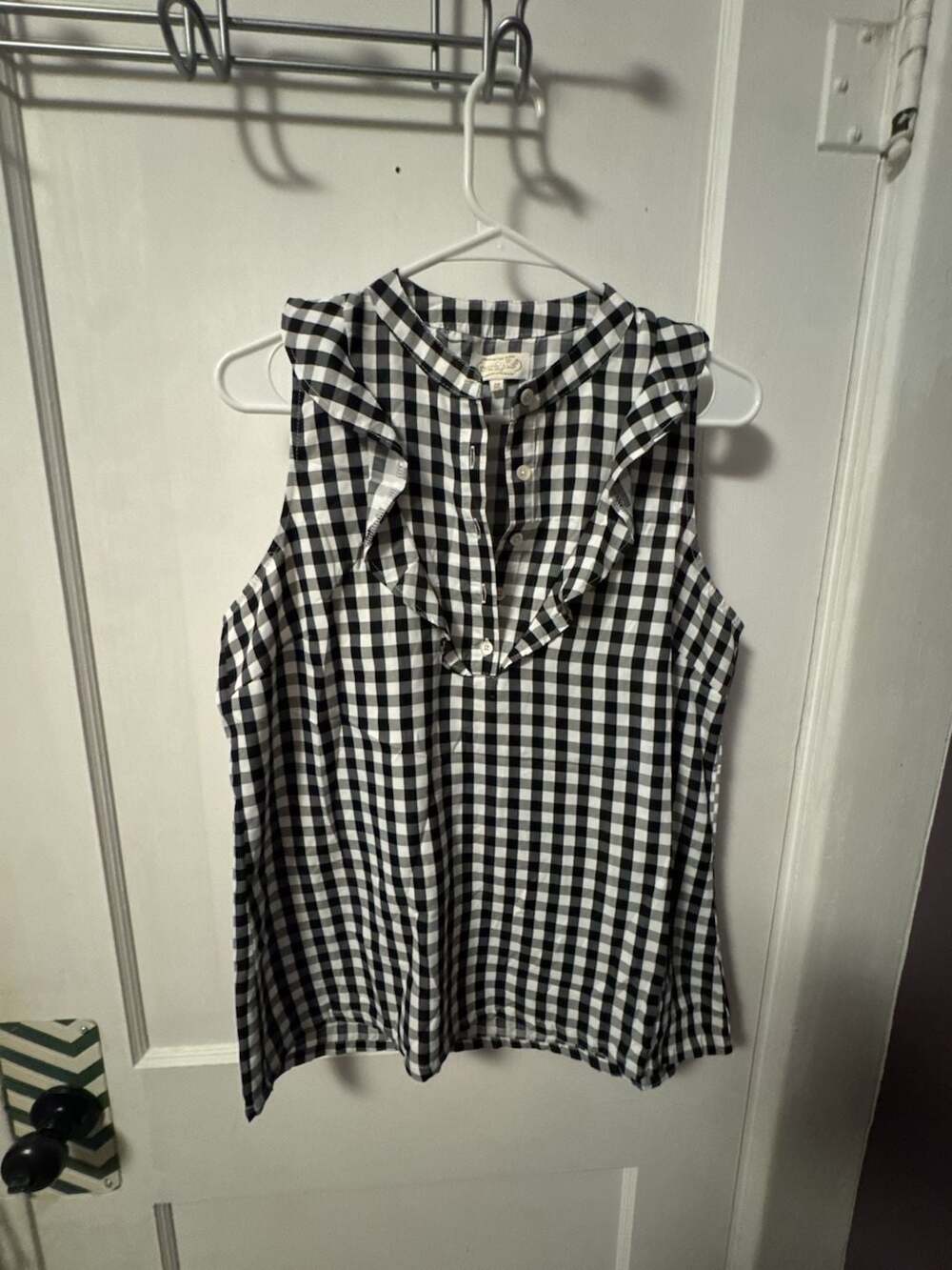 Mud Pie Gingham Sleeveless Ruffle Blouse Size M Black White